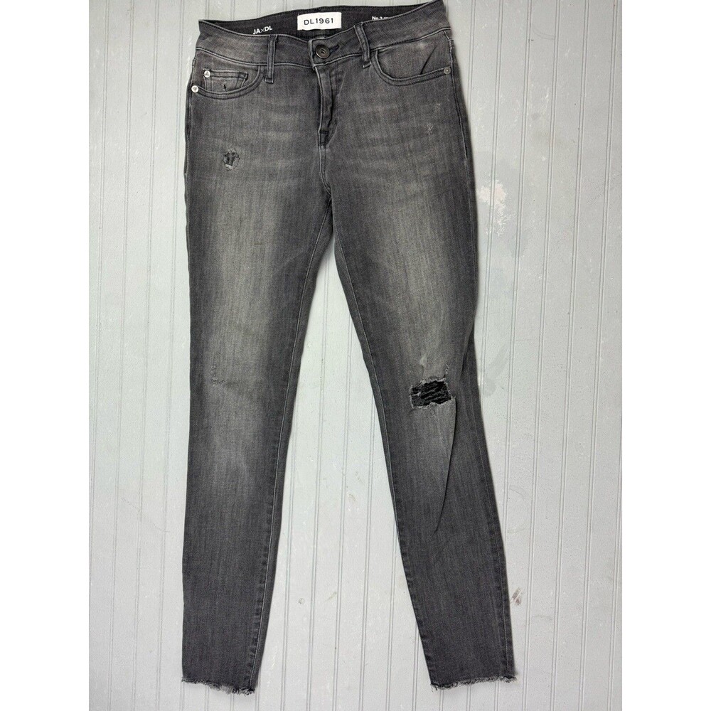 DL 1961 Size 25 Womens Jeans Gray Insta Sculpt Skinny Mid Rise Distress Raw Hem